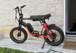 Red and black electric bike with fat tires