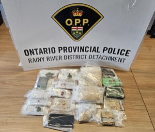 OPP logo over a pile of Canadian money and a black bag.