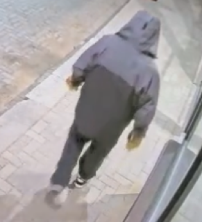 Person wearing a gray hoodie and black pants