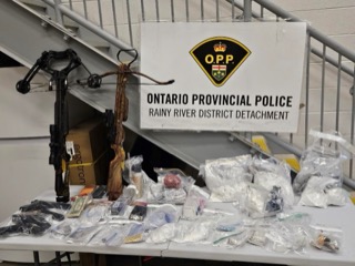 Ontario Provincial Police, Rainy River District Detachment. Bow and packages of drugs.