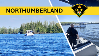 Two boats on a blue lake, OPP logo
